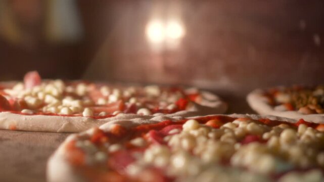 View From Inside Of The Oven. Cooking Italian Pizza In Electric Convection Oven.