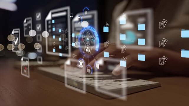 Ai Futuristic Document management concept, check electronic documents on digital documents on virtual screen Document Management System and process automation to efficiently document paperless operate
