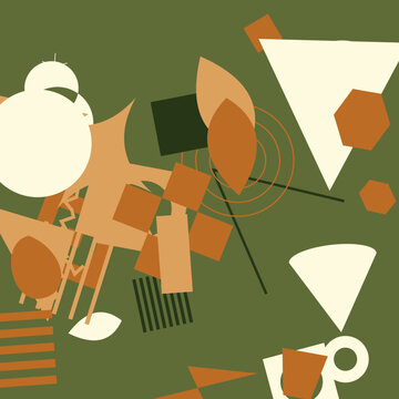 Abstract Geometric Composition on Olive Green