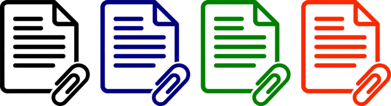 Document with paperclip black blue green and red icon vector illustration