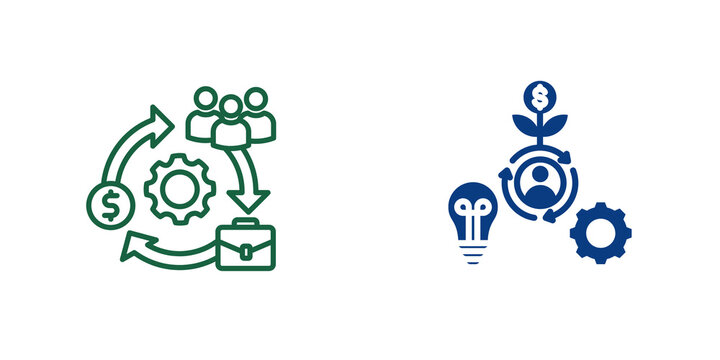 Business Workflow and Growth Icons isolated on transparent background