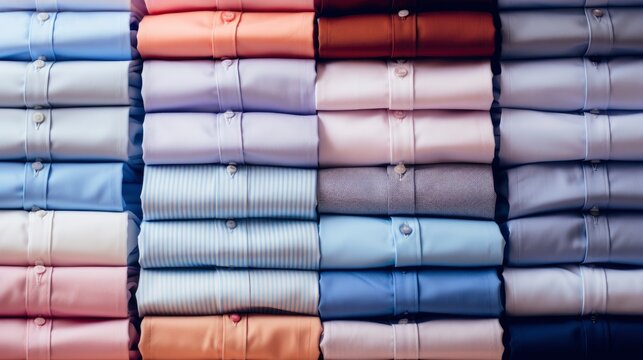 A photo of a collection of formal shirts neatly stacked.