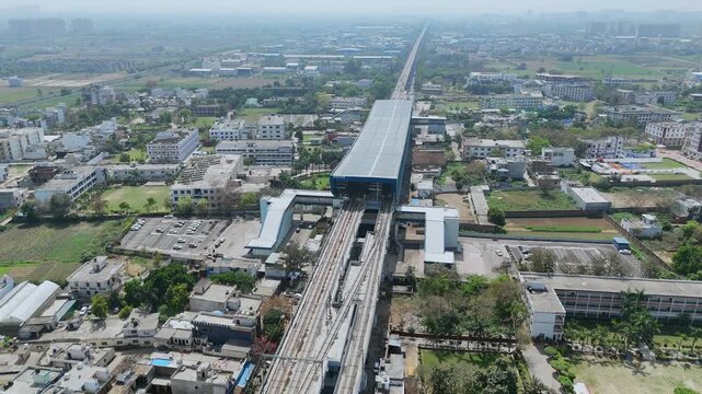 Aerial 4k view of RRTS Namo Bharat Train Station in Meerut, Uttar Pradesh, India