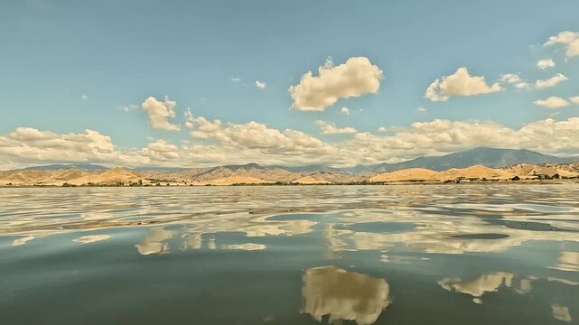 View from Lake Success at Sierra Nevada mountain range and foothills