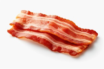 Obraz premium Slices of crispy uncooked bacon showing fat and lean meat against white