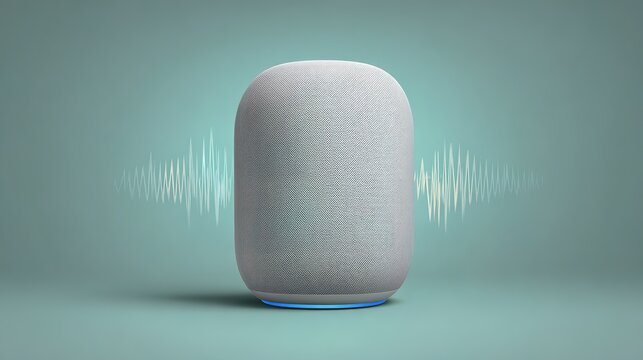 Modern Technology: A Silver Amazon Echo Smart Speaker with a Blue Base and Dynamic White Lines