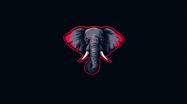 A stylized illustration of an elephant head with glowing red eyes and tusks set against a dark background