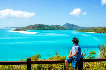 Man viewing Whitehaven Beach in Whitsunday Islands, Australia