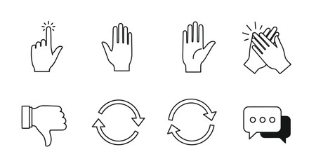 Obraz premium A collection of eight simple black and white line art icons representing common digital gestures