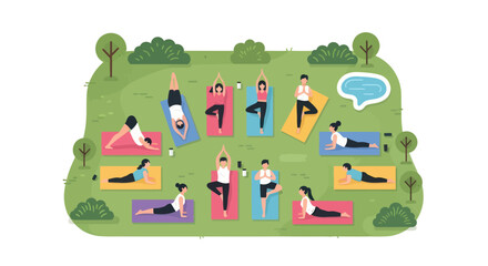 Obraz premium Diverse Group Practicing Yoga Outdoors in a Park