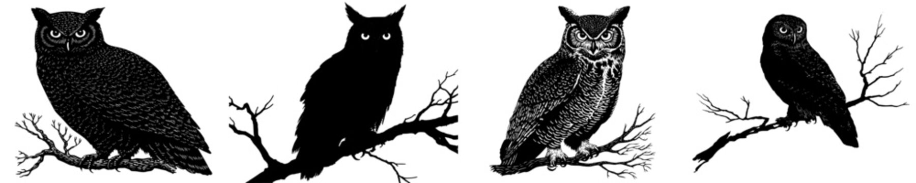 Silent sentinel of the night: a black owl on a branch