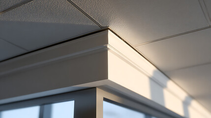 Fototapeta premium Modern Interior Architecture Detail with Ceiling and Window Frame, Illuminated by Natural Sunlight Creating Soft Shadows and Warm Hues for Design