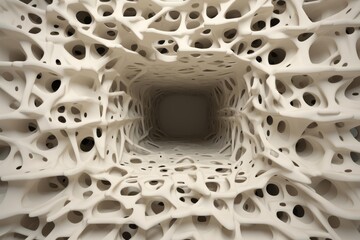 Fototapeta premium Spongy bone tissue forming a porous anatomical network receding into the distance