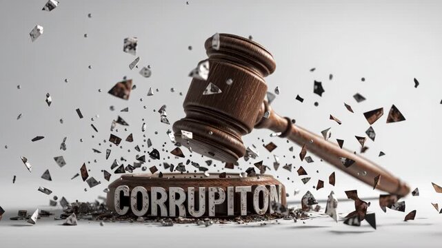 Gavel strikes down on corruption and dismantles the symbolic representation of wrongdoing