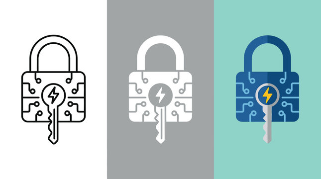 Padlock Puzzle Icons in Black, White, and Blue
