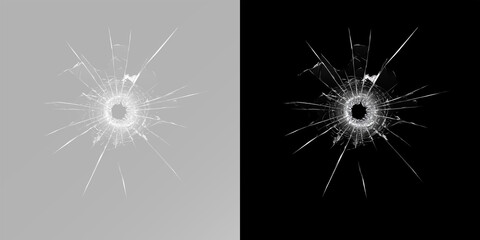 Fototapeta premium Hole in broken glass with cracks and splinters on transparent background png