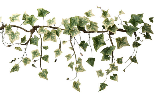 Variegated ivy vine with green and cream leaves hanging, natural plant growing, isolated on transparent background