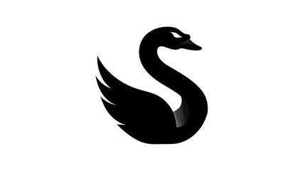 Fototapeta premium A black swan graphic with a curved neck and wing on a white background