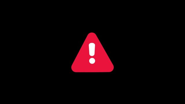 Warning Alert Icon Animation with Exclamation Mark, Red Triangle Danger Symbol on Black Background