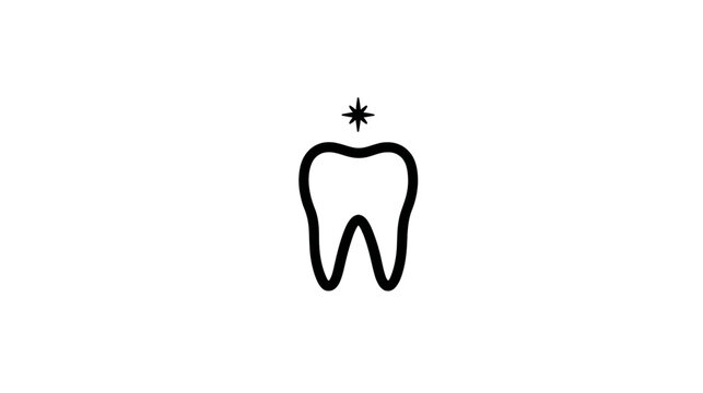 Black and white illustration of a tooth with a star above it, on a clean, blank background