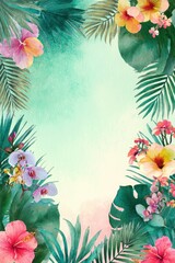 Fototapeta premium Watercolor tropical frame design for invitations and stationery