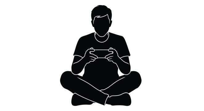 Vector illustration of a man sitting cross-legged wearing VR headset