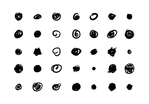 Points spots bullet with bullets dots circle and round point blob. Dot blobs scribble with doodle circles ink and marker brush stroke. Hand drawn vector points with isolated icon bullets.