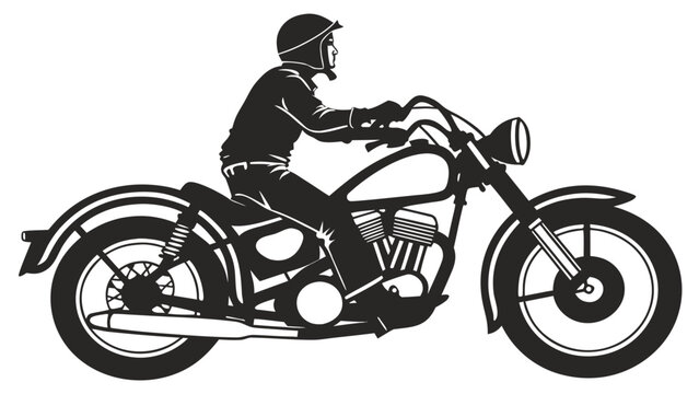 Silhouette of a person riding a classic motorcycle, side view, vector illustration