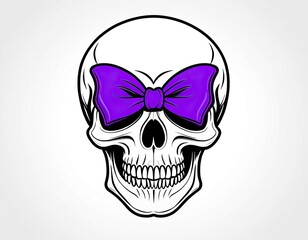 Obraz premium A skull with a purple ribbon or bow tied around the top, often used as a decoration for Halloween or other spooky themes