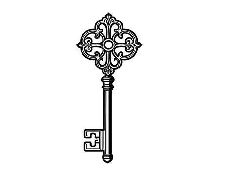 A simple black and white drawing of a key