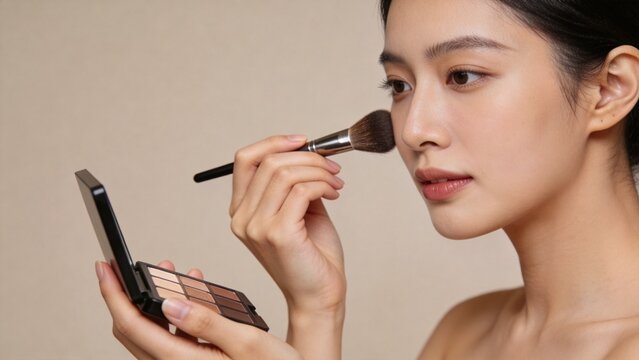 Woman applying makeup with brush