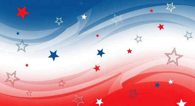 Red blue and white abstract background with swirling layers and stars