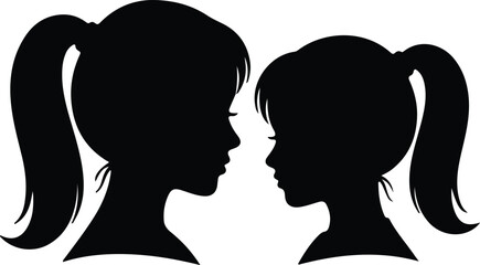 Silhouette profile of mother and daughter facing each other vector design © Nasima