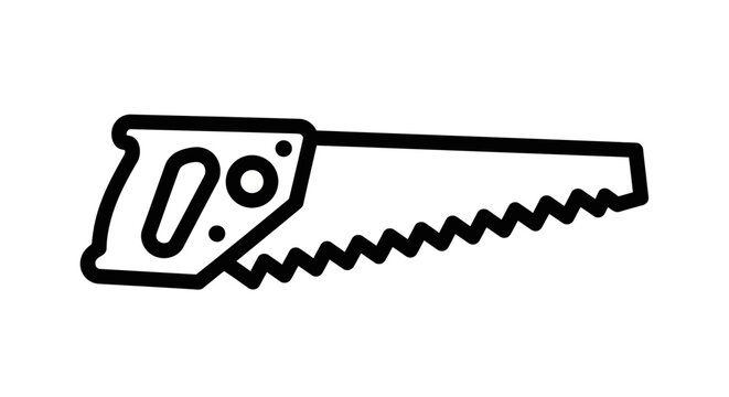 A black line drawing of a handsaw with a handle