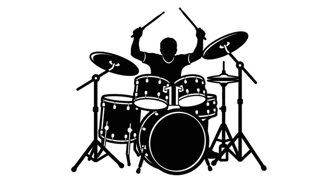 Black silhouette of a drummer playing a drum set