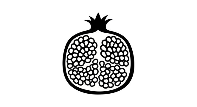 Pomegranate Fruit Illustration Black and White.