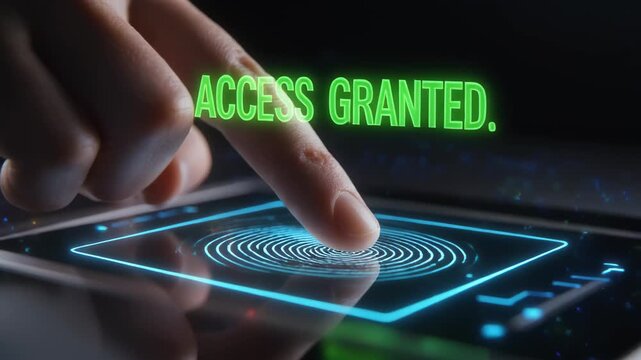 Fingerprint scan technology unlocking digital security and identity verification video