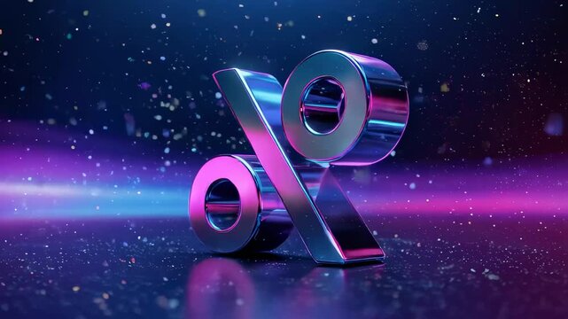 3d percent symbol animation for discount and sale concept. Financial percentage sign loop for marketing and pricing visuals. Digital percent icon animation for commerce and promotion.
