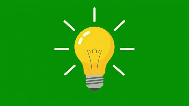 2D animation of bright yellow lightbulb appearing on green background