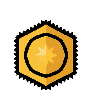 Golden hexagonal award badge icon featuring a bright yellow starburst design element