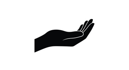 Obraz premium A black silhouette of an open human hand palm up on a white background