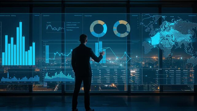 Economic Specialist Examines Animated City Financial Visuals