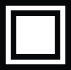 Obraz premium Black geometric square frame silhouette, concentric border box design, minimalist abstract graphic element, modern symmetrical logo template, isolated decorative shape.