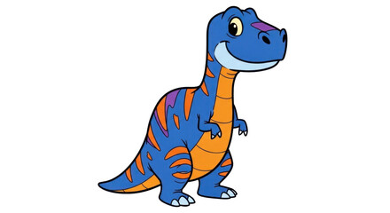 Naklejka premium Cute Blue and Orange Striped Dinosaur Cartoon Character.