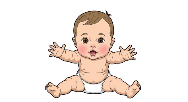Cute Baby Sitting with Open Arms and Surprised Expression.
