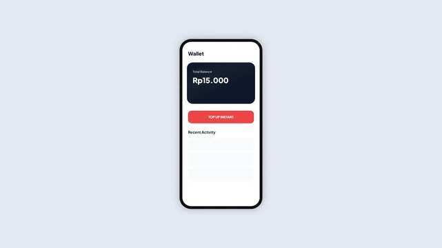 Mobile App UI Animation Showing Instant Top Up Success for Indonesian Rupiah Currency