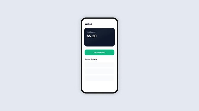 Digital Wallet Mobile App Interface Displaying Instant US Dollar Top Up Success Animation