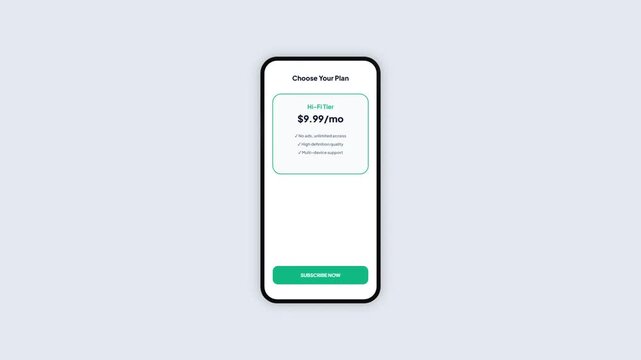 Mobile App UI Animation of Premium Subscription Purchase and Successful Payment