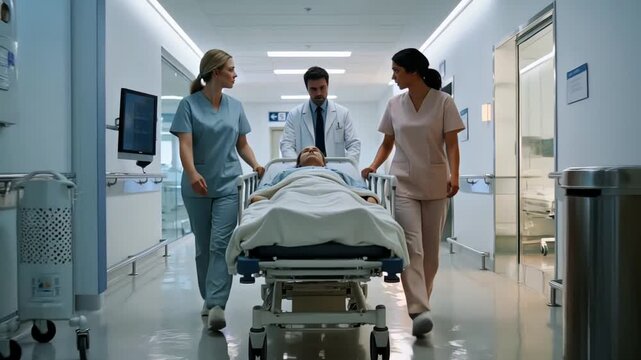 Emergency response team evacuates patient with coordinated effort and precision