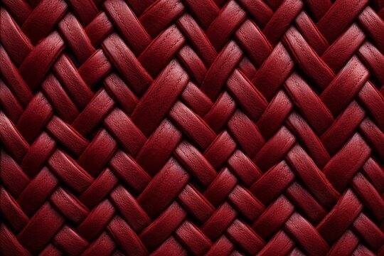 Red leather weaving together, forming a detailed interlocking pattern and texture